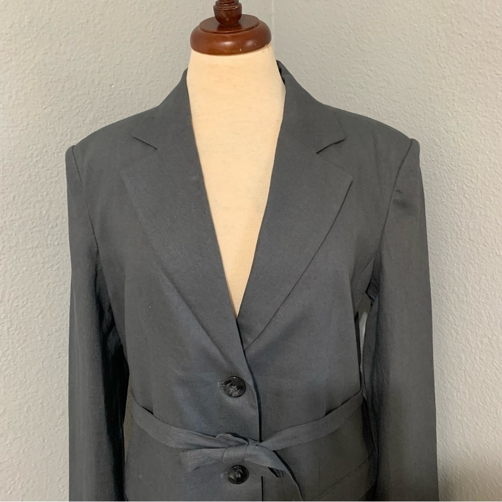 ZARA New Gray Linen Blend Belted Lapel Collar Long Sleeves Blazer Size S 2753129 - Picture 11 of 17